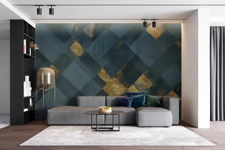 murales de pared geometría moderna en un estilo lujoso de tono esmeralda w02340v1