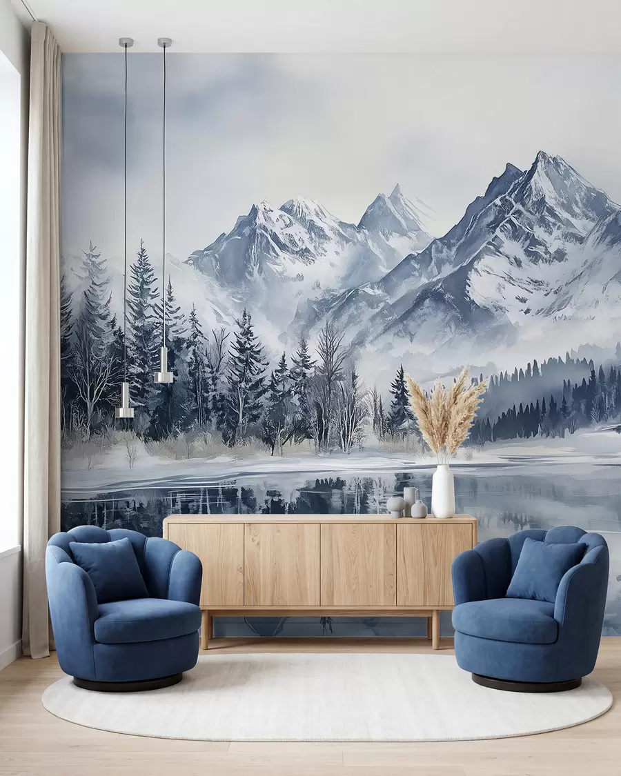 murales de pared Bosque y cumbres nevadas w02358