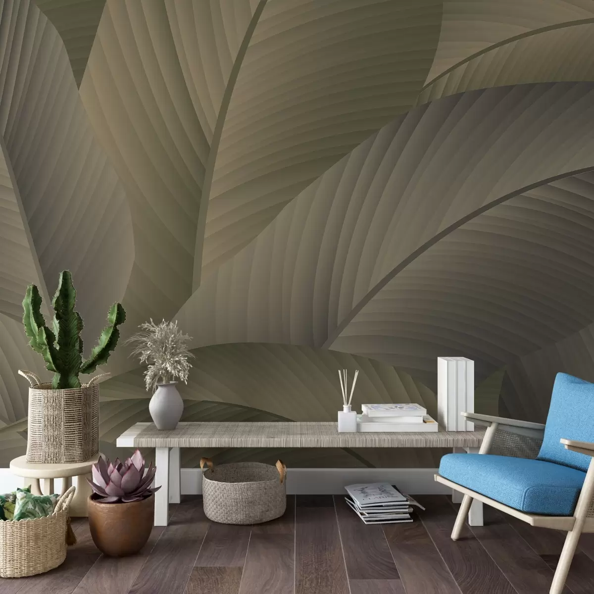 murales de pared Hojas grandes de color marrón w02366v2