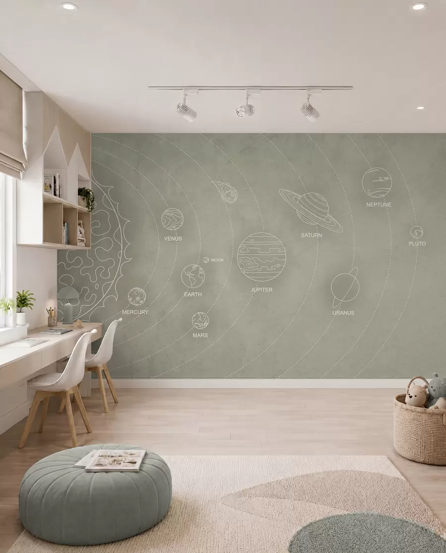 murales de pared Sistema solar de estilo minimalista sobre un fondo de textura beige w02344