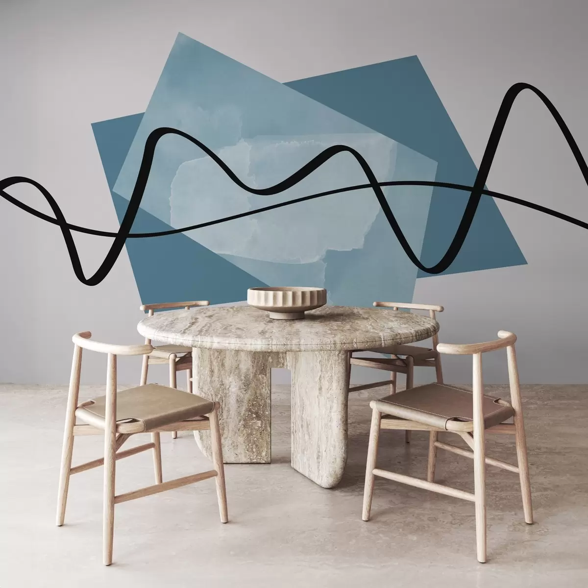 Murales de pared Líneas negras y formas azules abstractas w02377v1 murales de pared Líneas negras y formas azules abstractas w02377v1