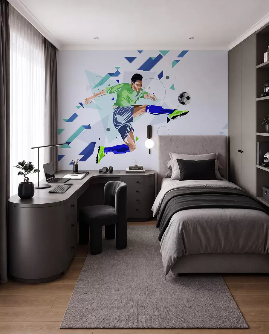 murales de pared el jugador de fútbol que chuta el balón w02401