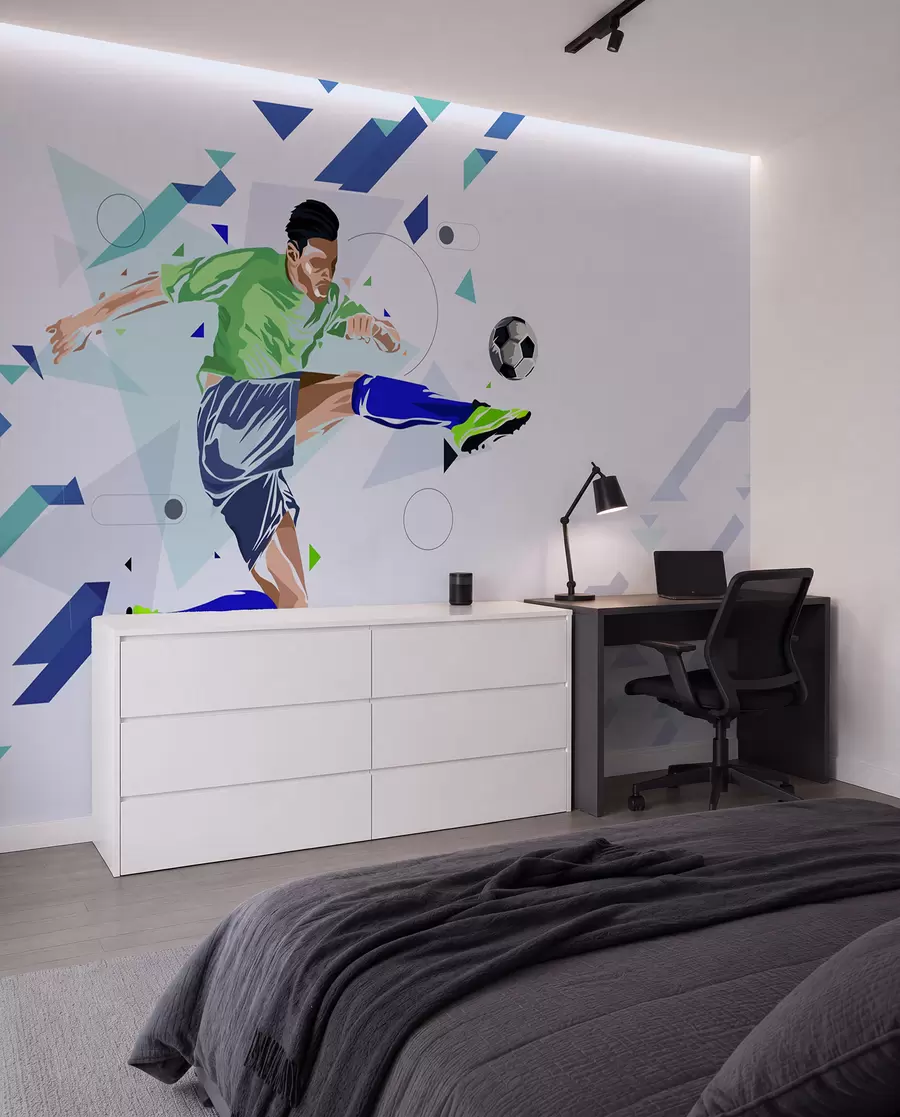 murales de pared el jugador de fútbol que chuta el balón w02401