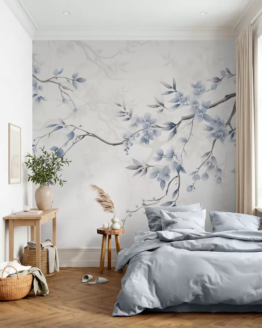 murales de pared Ramas de moda con flores y hojas w02449
