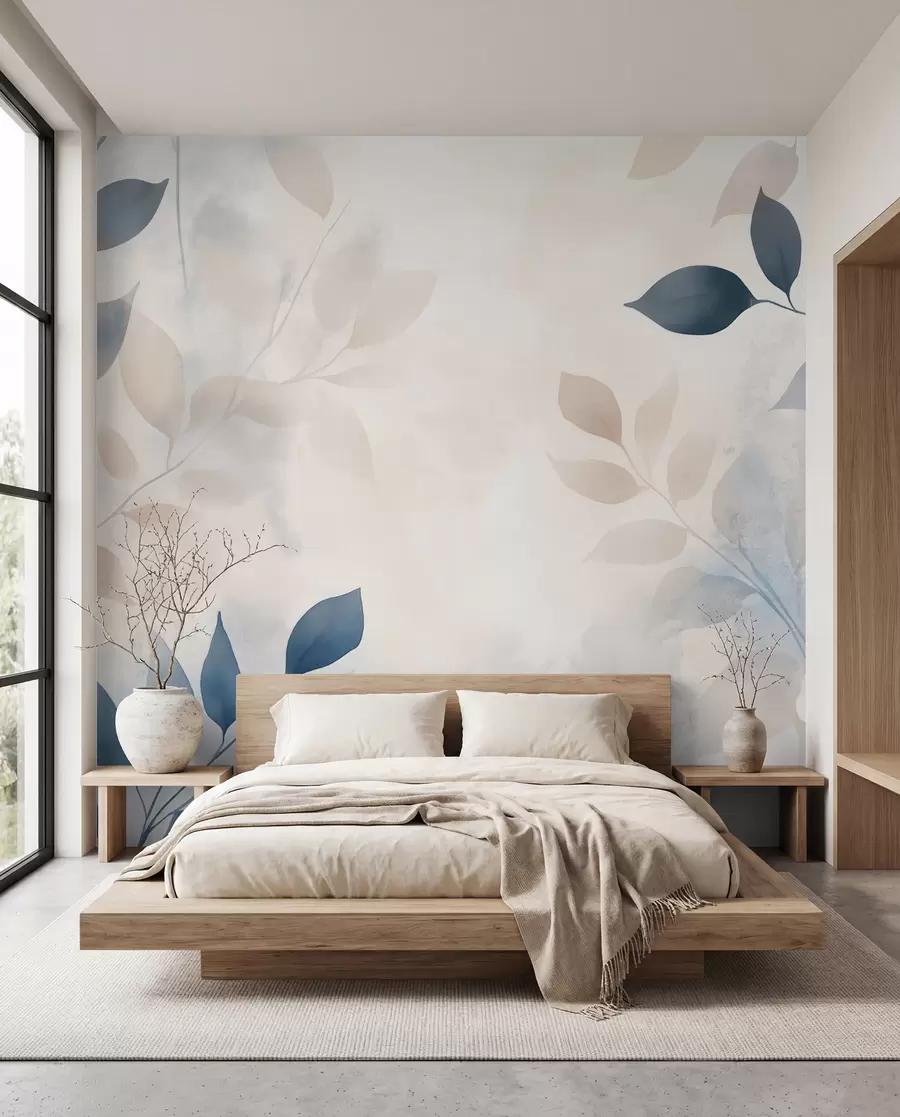 murales de pared delicadas hojas en técnica de acuarela w02453