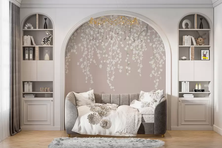 murales de pared Ramas delicadas con flores sobre fondo pastel w02479v2