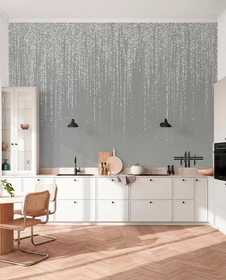 murales de pared Lluvia de cuentas sobre gris w08470v1