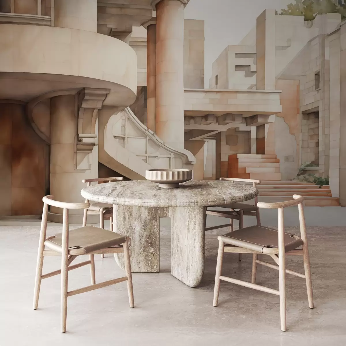 Murales de pared Edificio con escalones y columnas imitación acuarela w02498 murales de pared Edificio con escalones y columnas imitación acuarela w02498