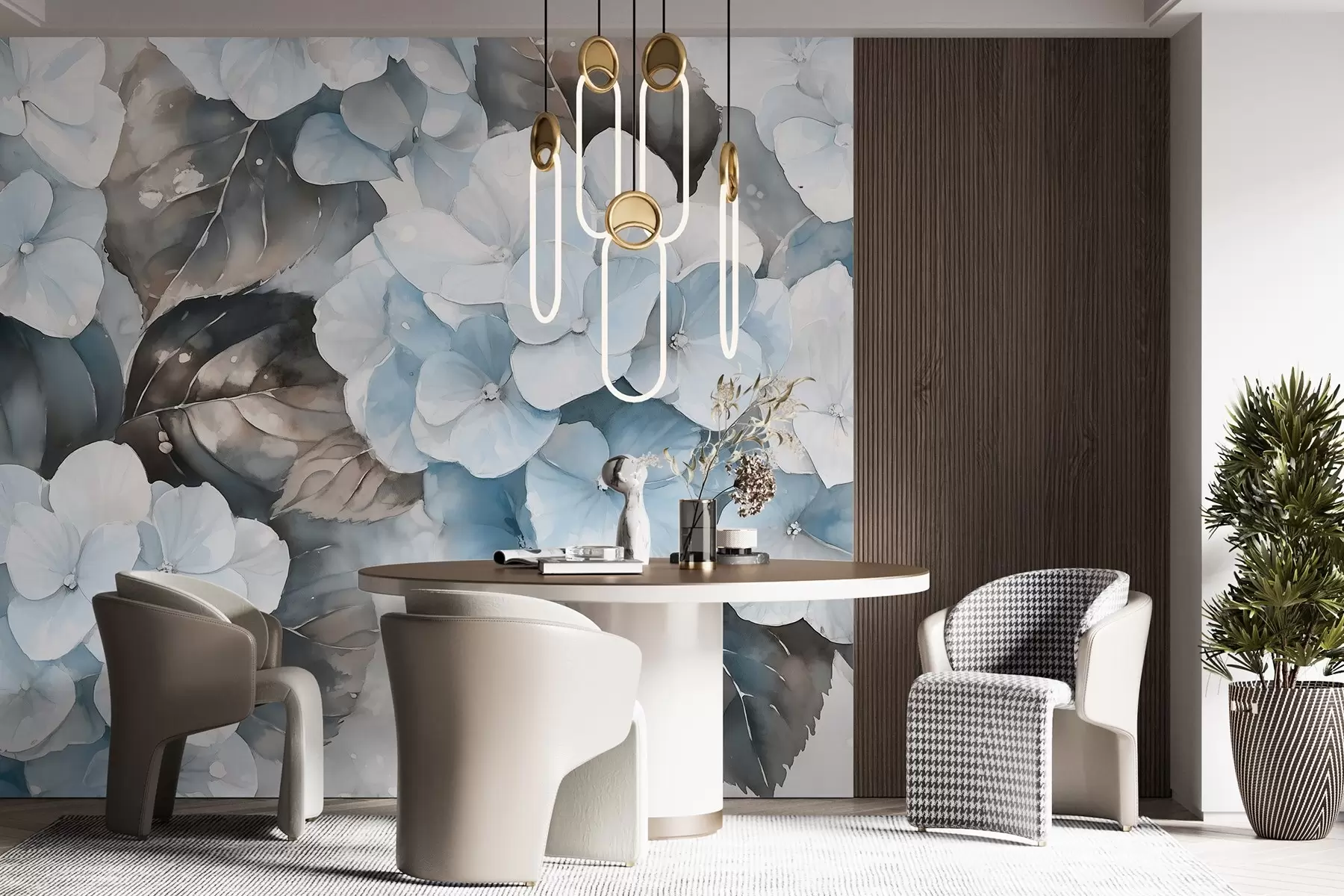 Murales de pared Flores de hortensia, dibujo estilo acuarela, colores azules, floral w02488v1 murales de pared Flores de hortensia, dibujo estilo acuarela, colores azules, floral w02488v1