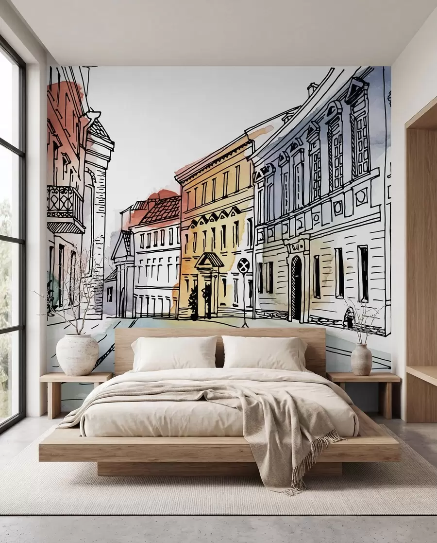 murales de pared Casco antiguo, rotulador y acuarela u51062