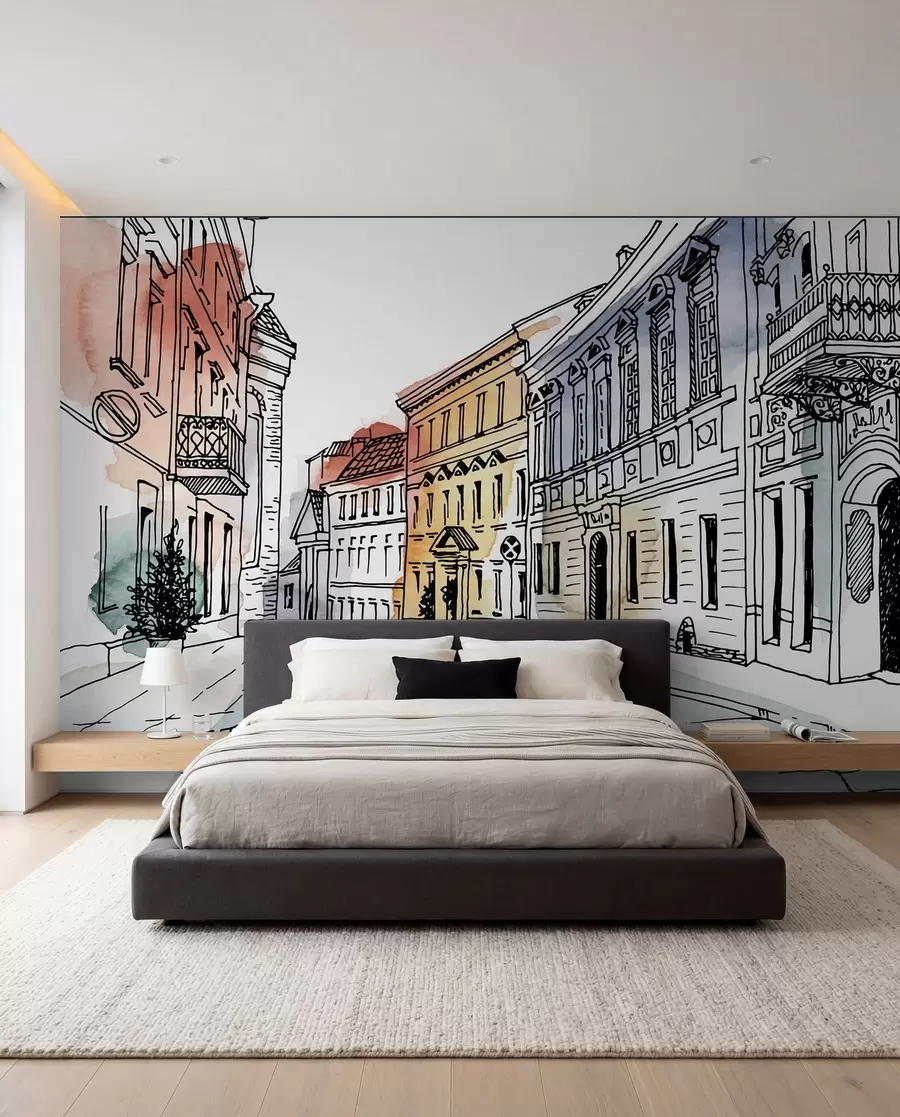 murales de pared Casco antiguo, rotulador y acuarela u51062