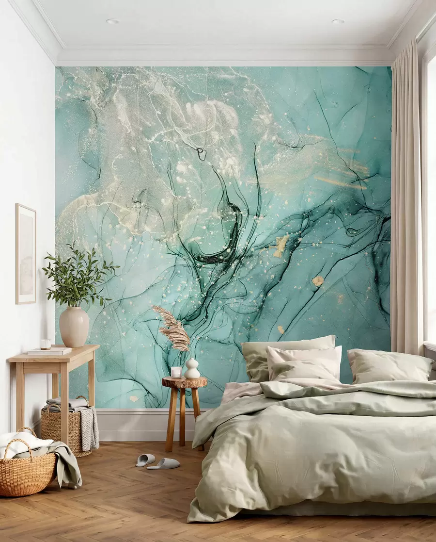 murales de pared Mármol turquesa con una fina bruma u51399