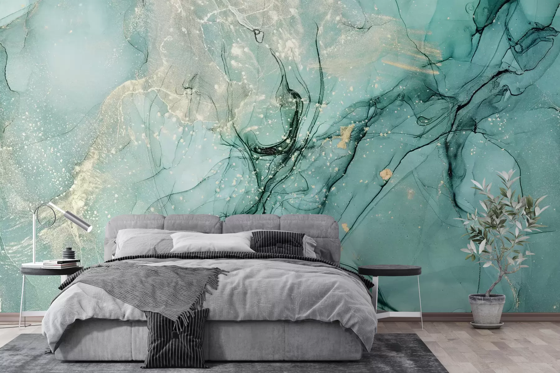 murales de pared Mármol turquesa con una fina bruma u51399