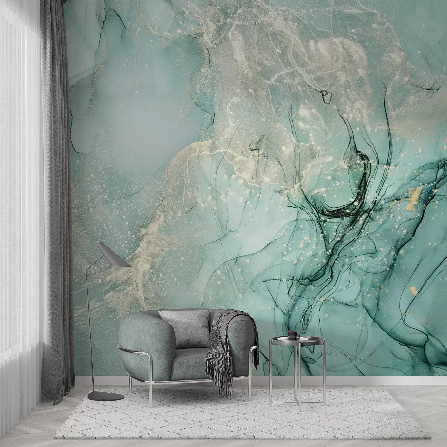 murales de pared Mármol turquesa con una fina bruma u51399
