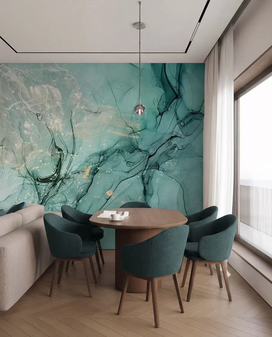 murales de pared Mármol turquesa con una fina bruma u51399