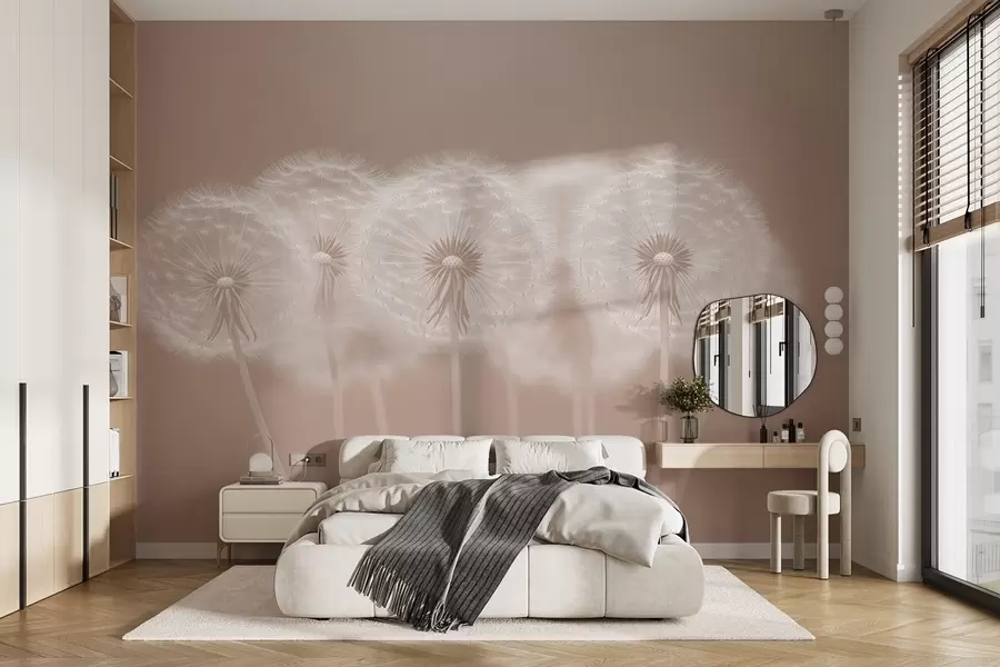 murales de pared Delicados dientes de león rosas sobre un fondo natural rosa w08498v1