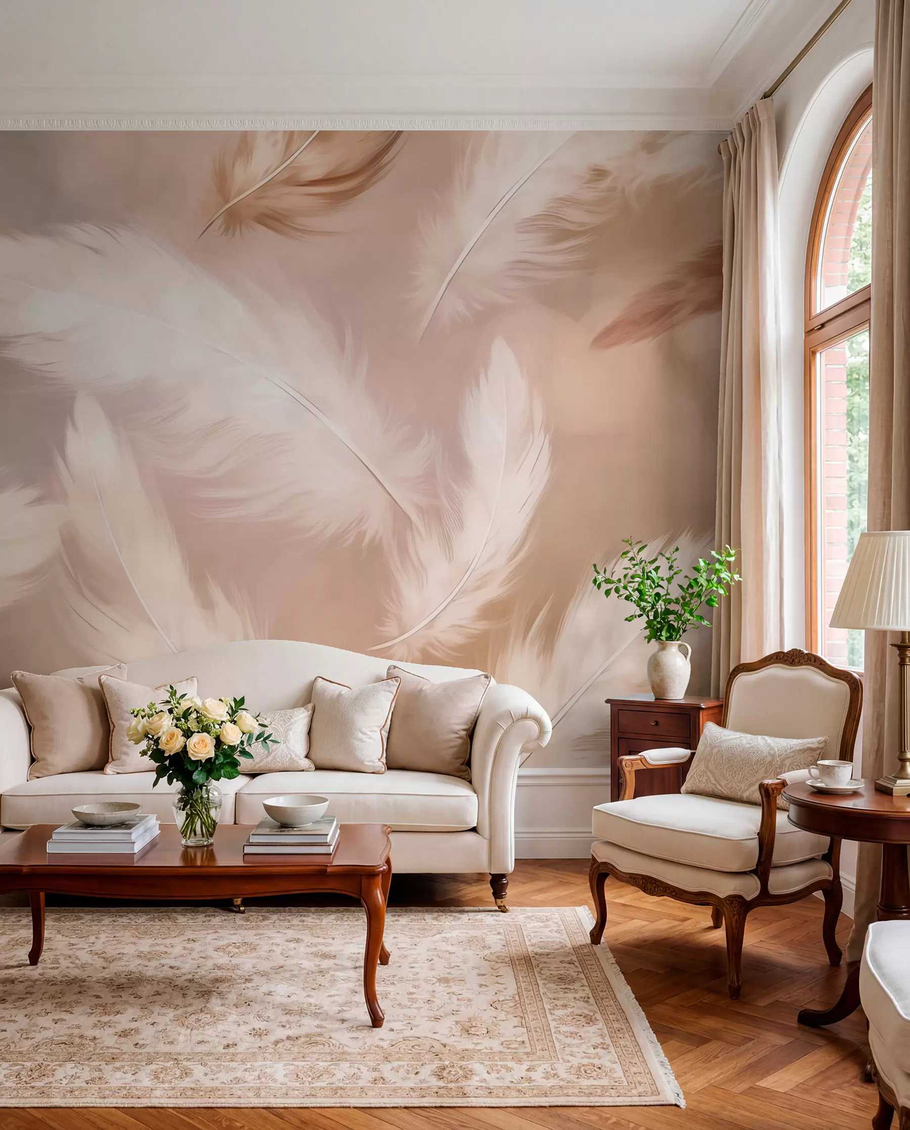 murales de pared Plumas grandes en beige w02601v1