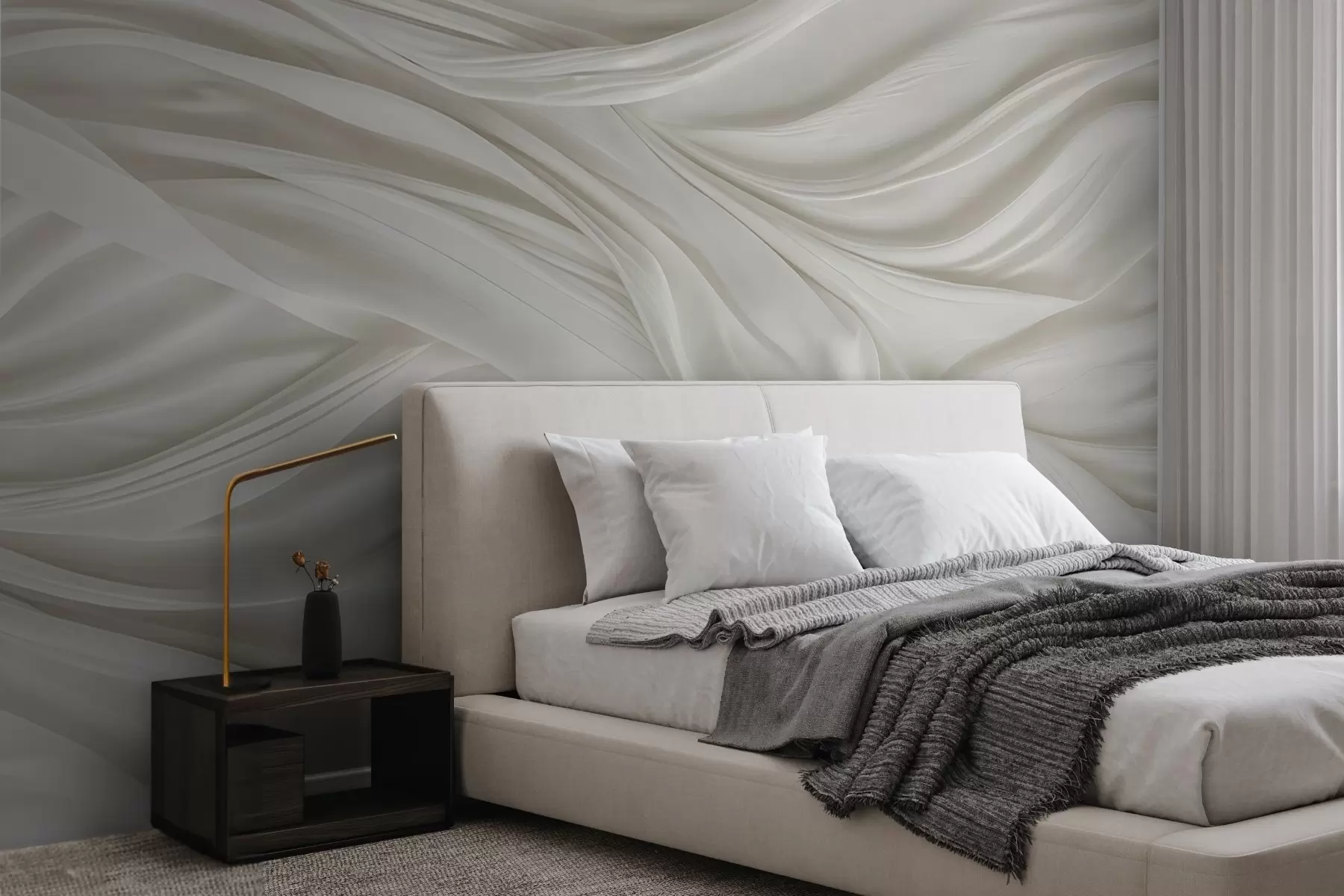 murales de pared Estampado moderno con imitación de tela blanca lisa y fluida con pliegues suaves y ondulantes w08537