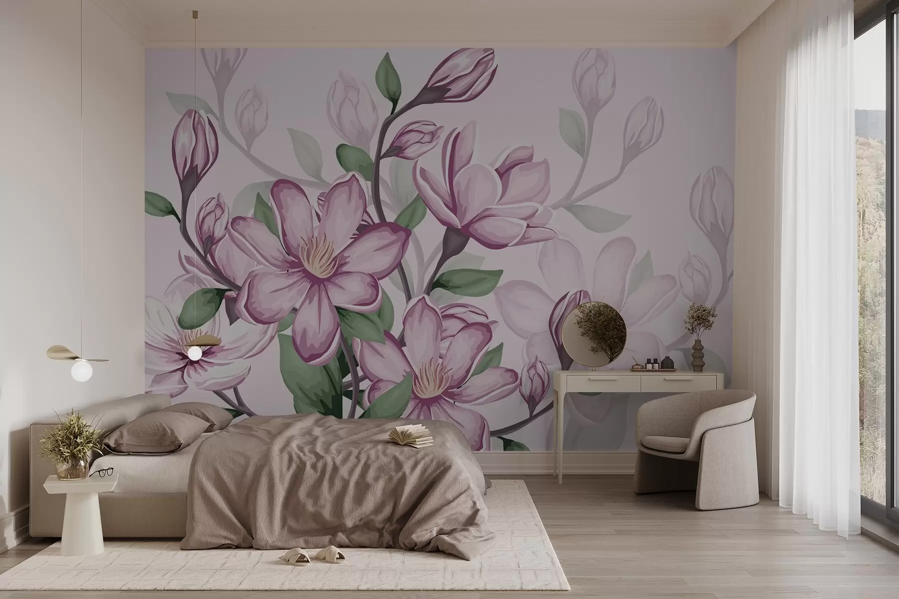 murales de pared grandes flores rosas w02663