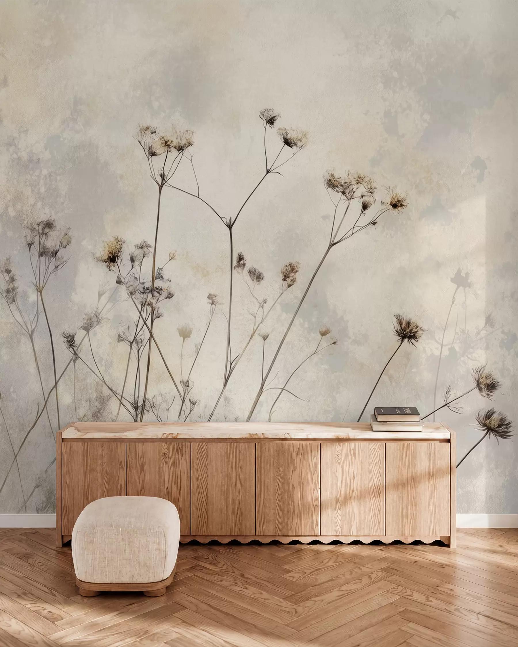 murales de pared papel pintado ecológico con plantas silvestres en colores pastel w02684