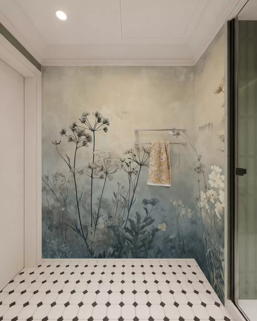 murales de pared papel pintado ecológico con flores silvestres y plantas sobre fondo texturizado w02685
