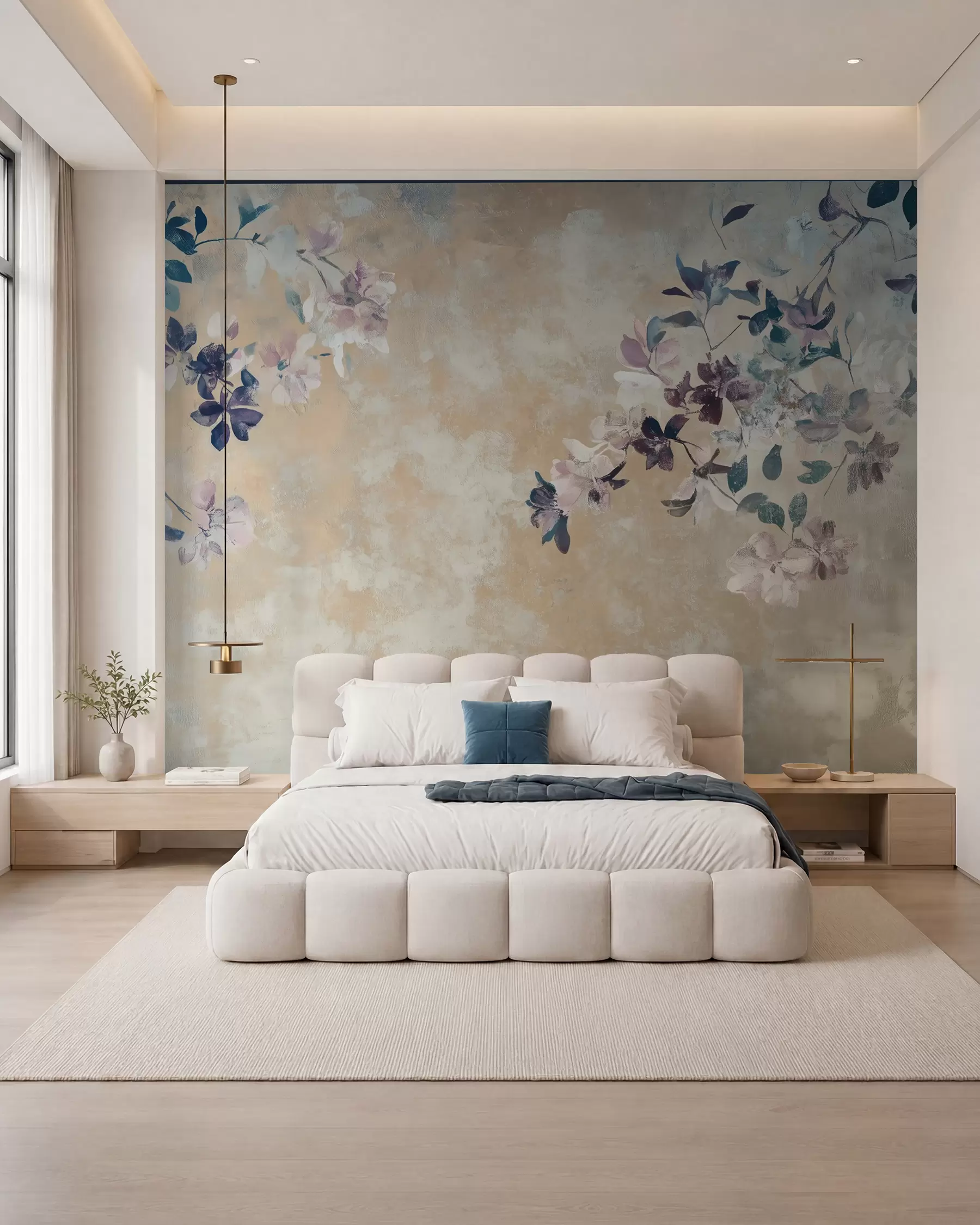 murales de pared papel pintado de estilo retro con ramas y flores w02686