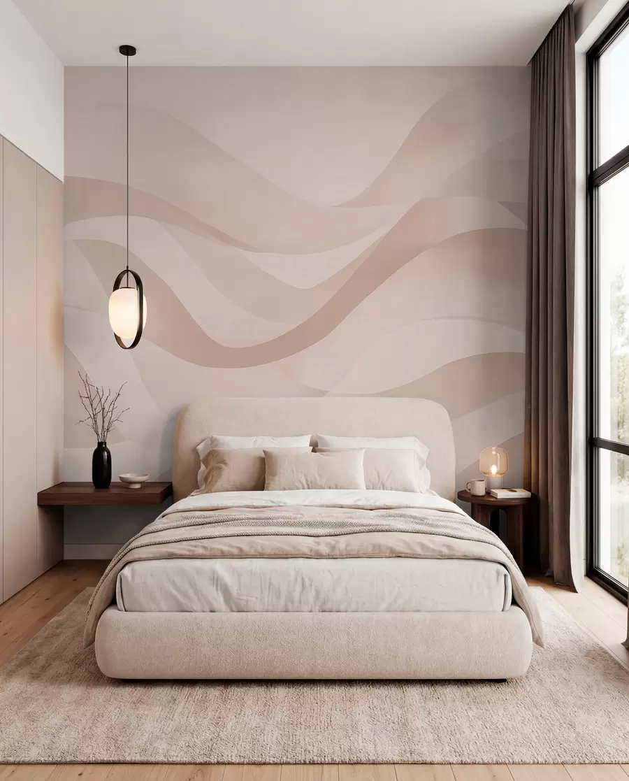murales de pared Suaves ondas en suaves tonos beige en estilo acuarela w08564