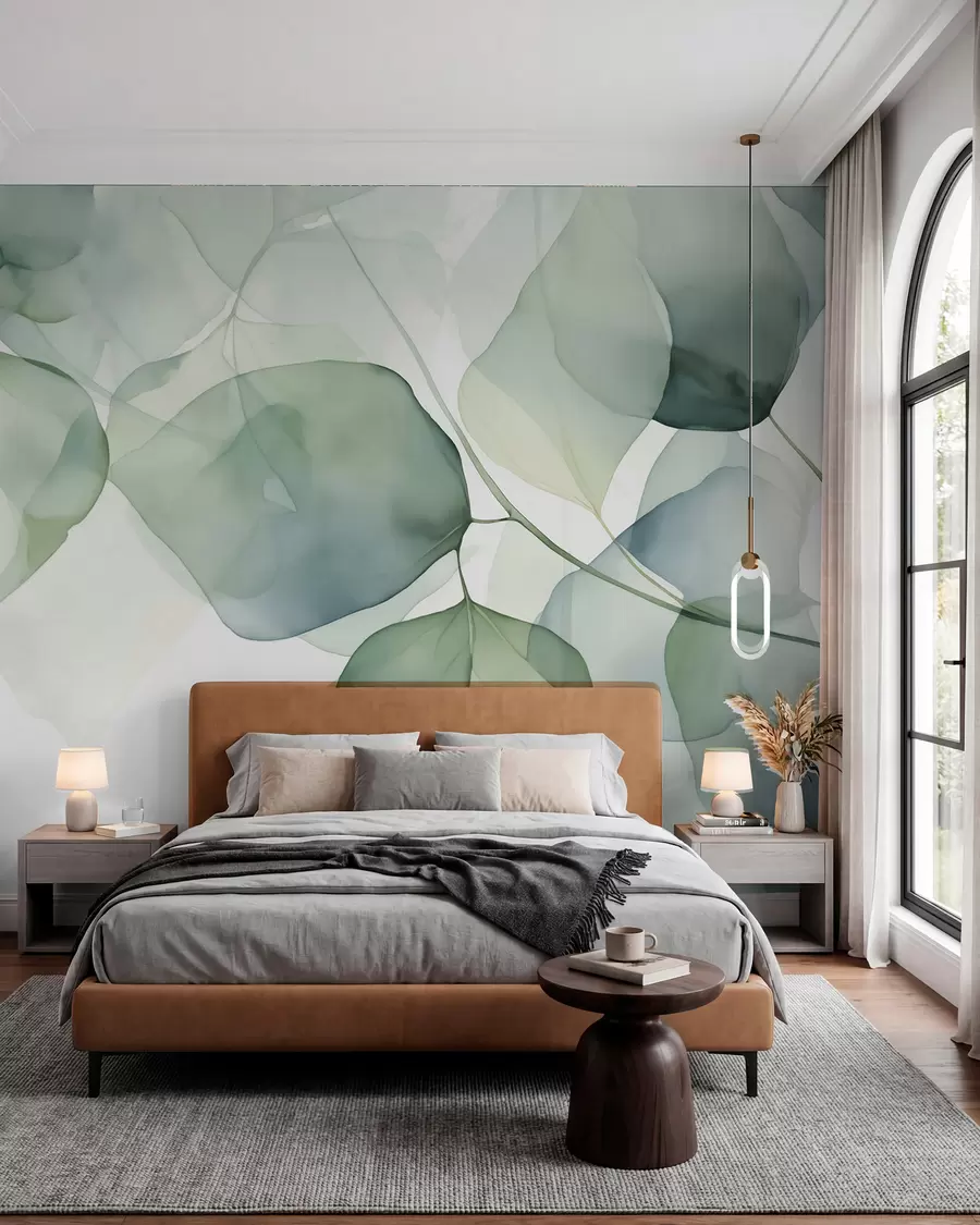 murales de pared Hojas grandes imitación abstracta de acuarela w02725