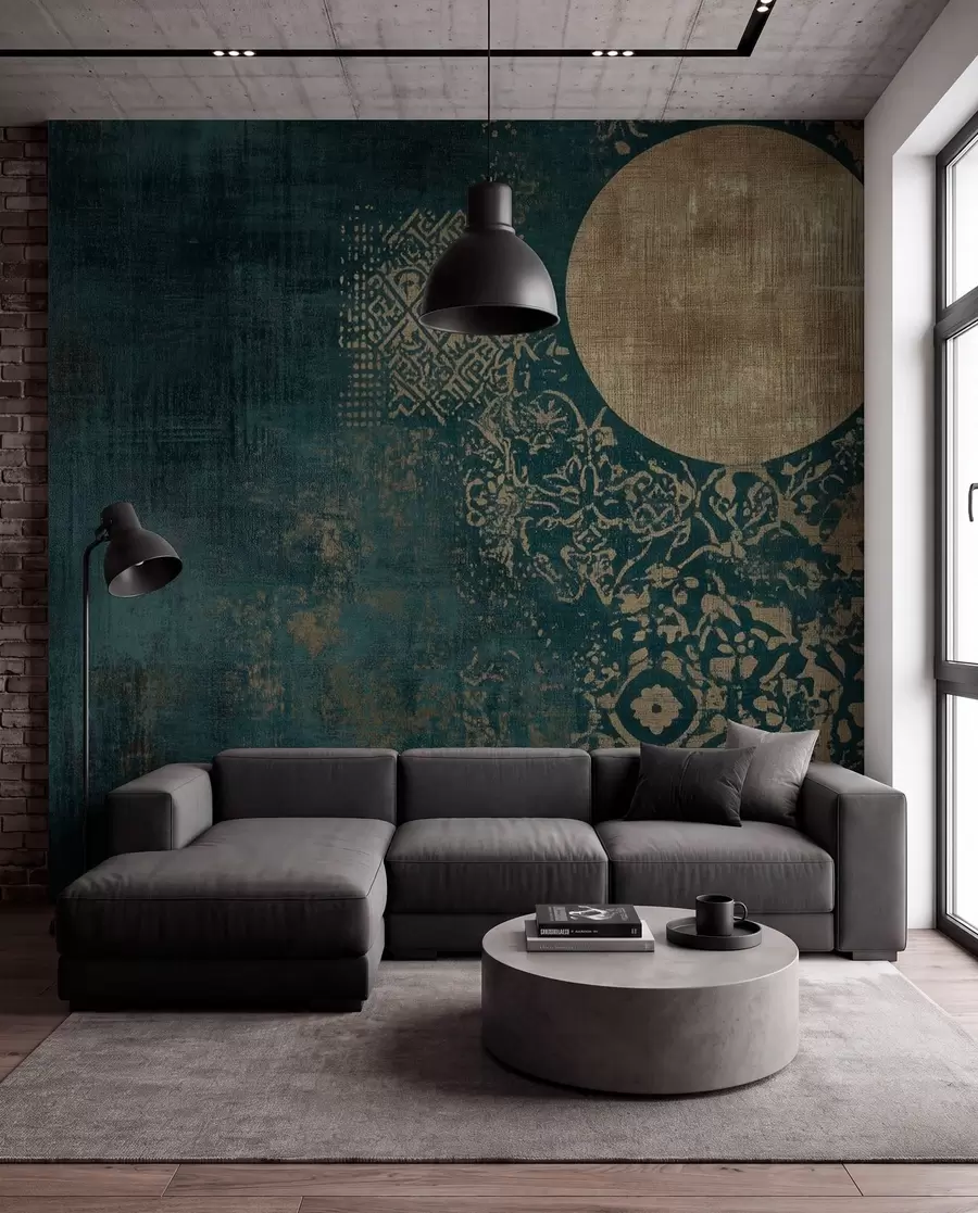 murales de pared Círculos amarillos sobre fondo oscuro envejecido w08628