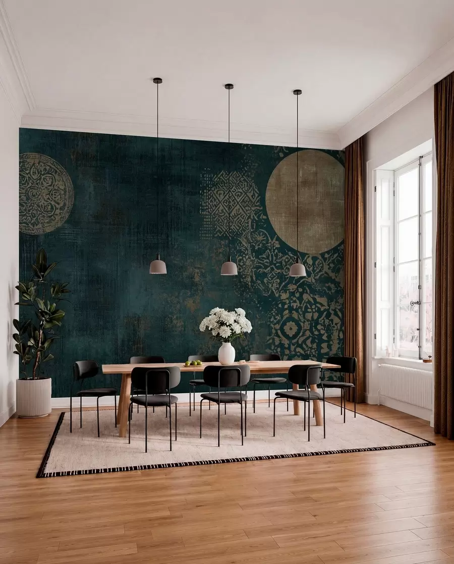 murales de pared Círculos amarillos sobre fondo oscuro envejecido w08628
