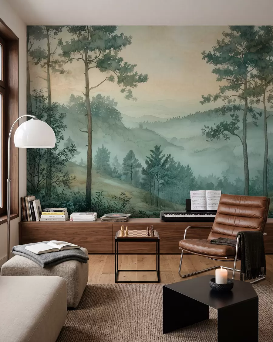 murales de pared panorama del bosque con colinas w02690