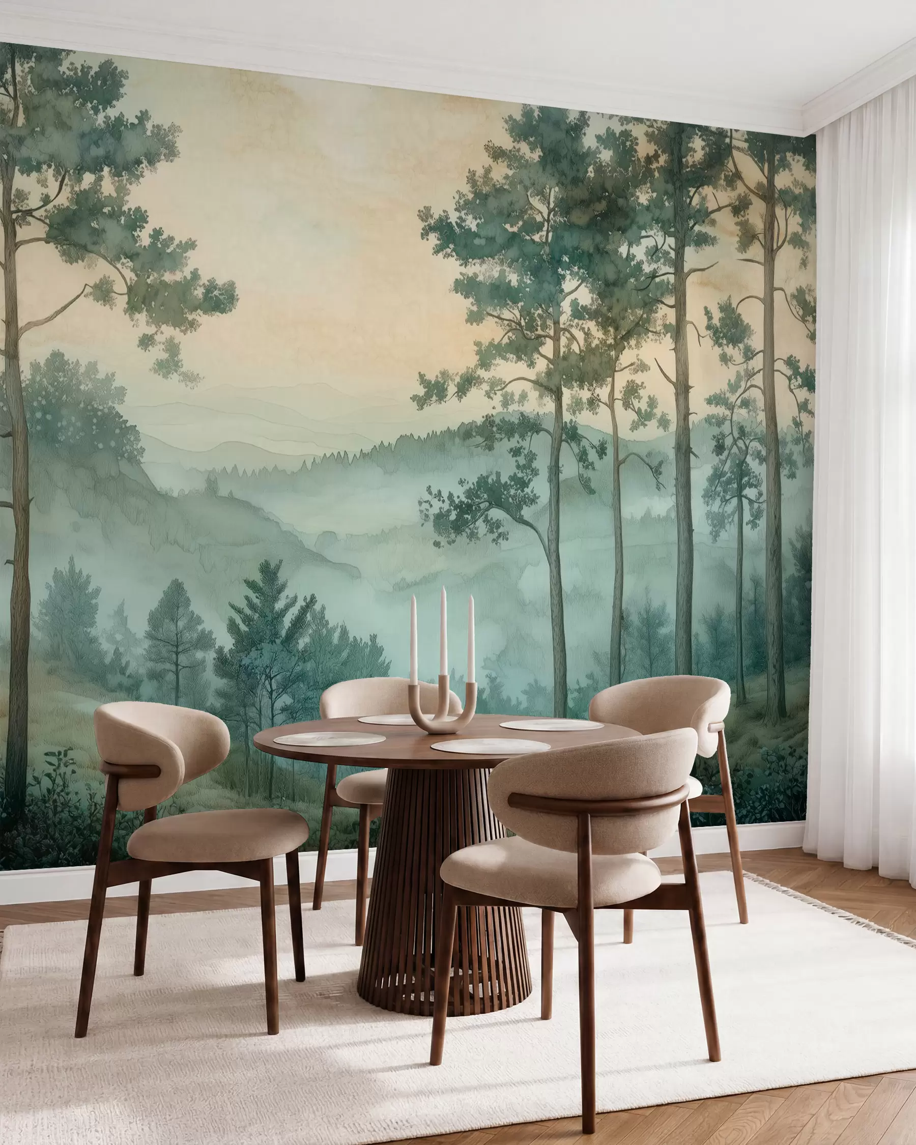 murales de pared panorama del bosque con colinas w02690