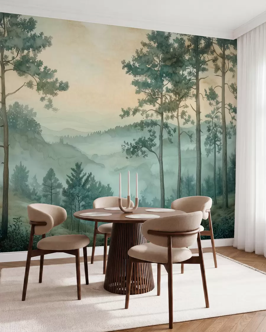 murales de pared panorama del bosque con colinas w02690