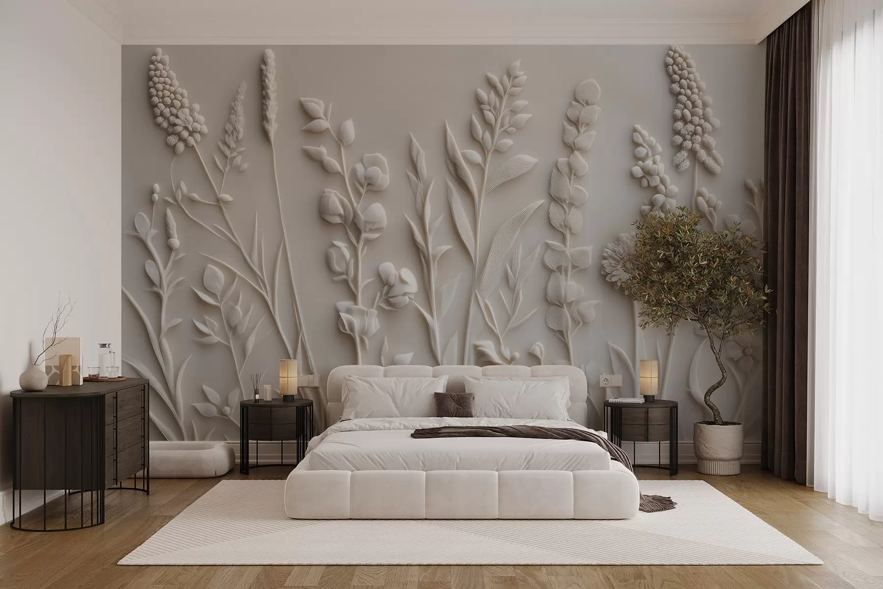 murales de pared Elegantes flores silvestres en estilo estuco w08631