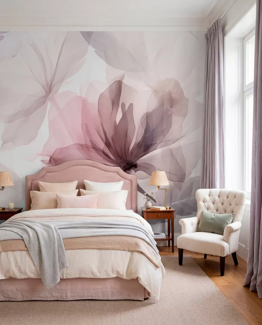murales de pared Flores efímeras en delicados colores pastel w02755
