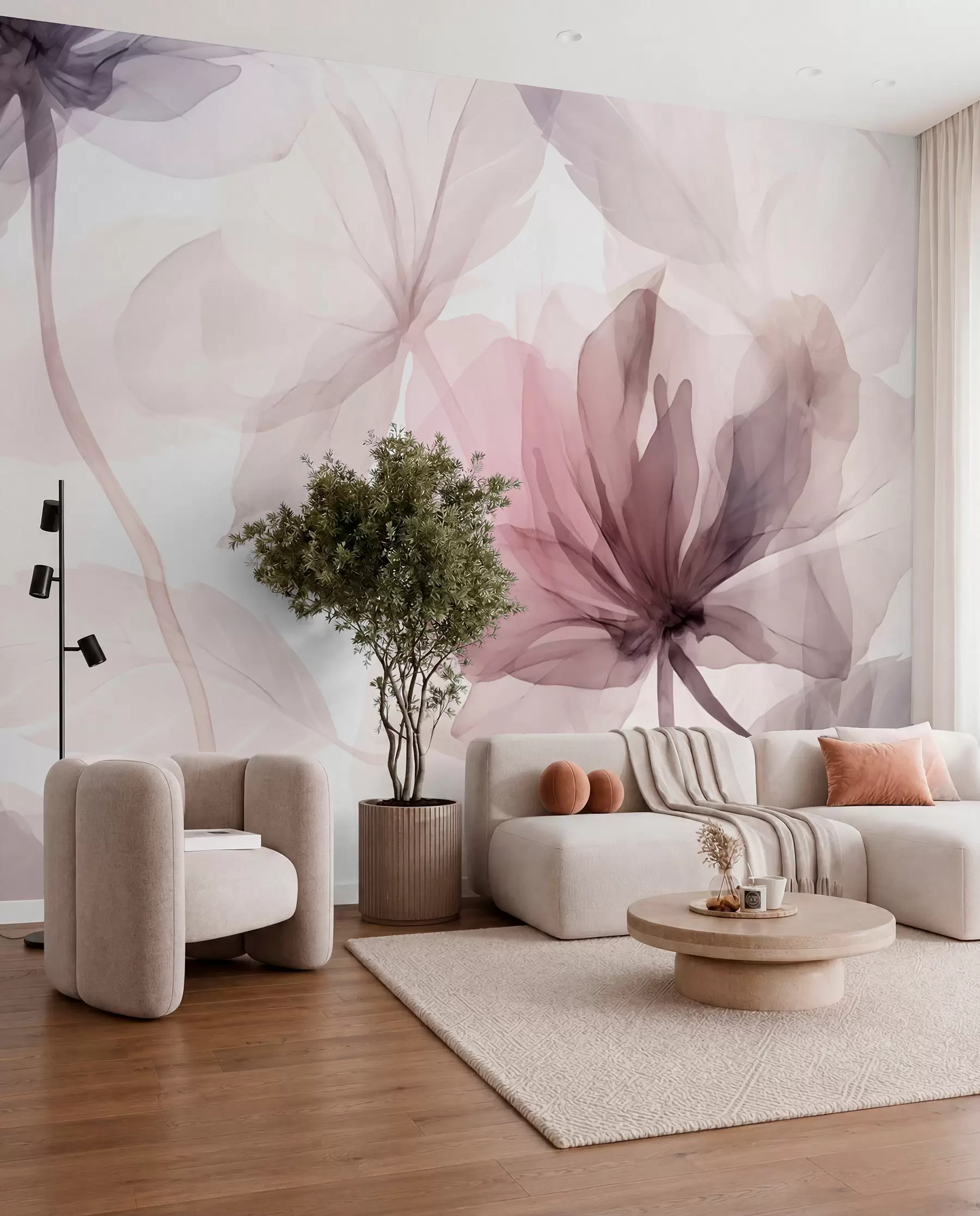 murales de pared Flores efímeras en delicados colores pastel w02755