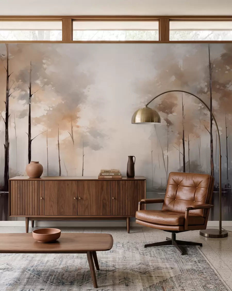 murales de pared Bosque brumoso junto al estanque w02758