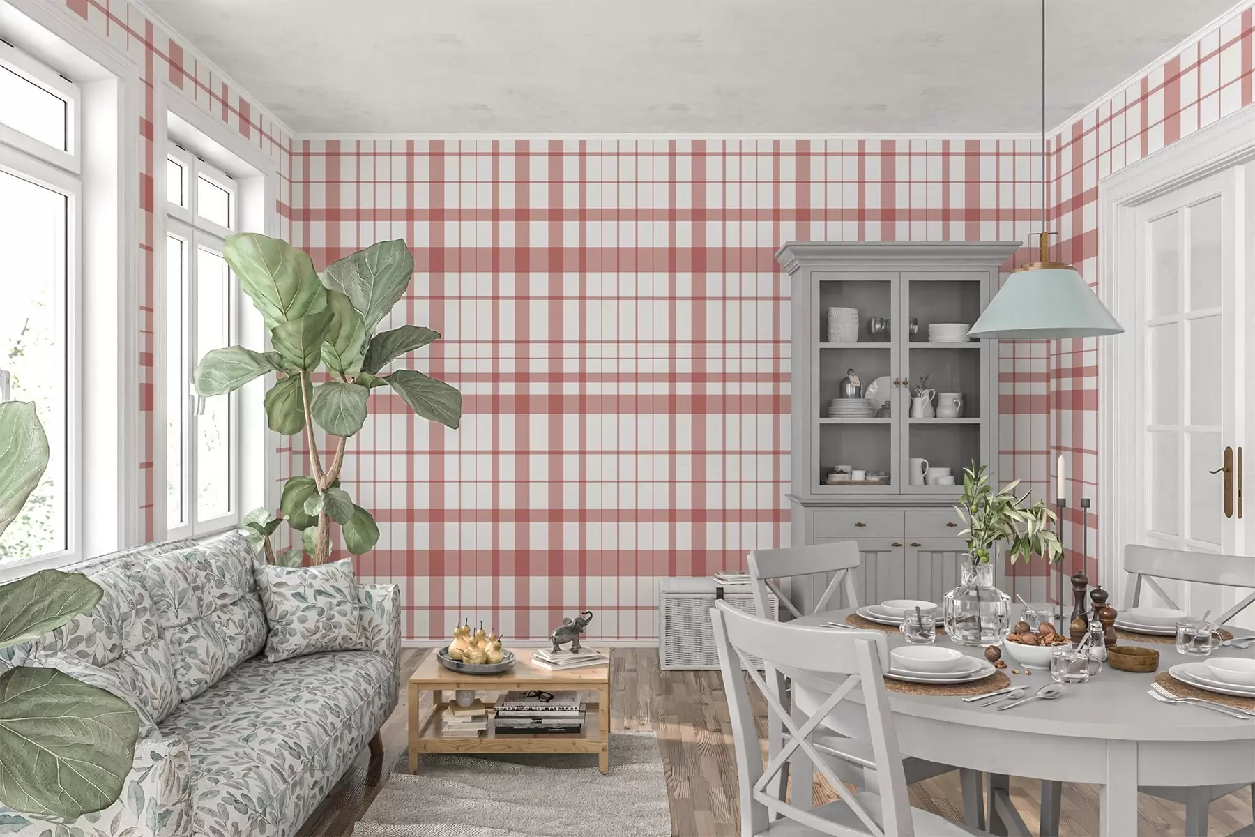 murales de pared Diseño minimalista a cuadros con líneas finas y rojas sobre fondo blanco, austeridad geométrica. w02852v2