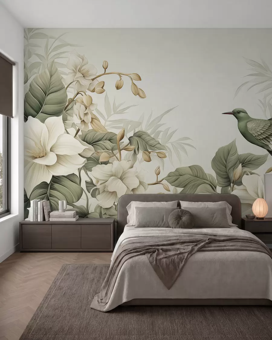 murales de pared Paisaje tropical con flores w02844