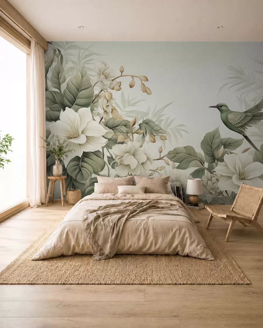 murales de pared Paisaje tropical con flores w02844
