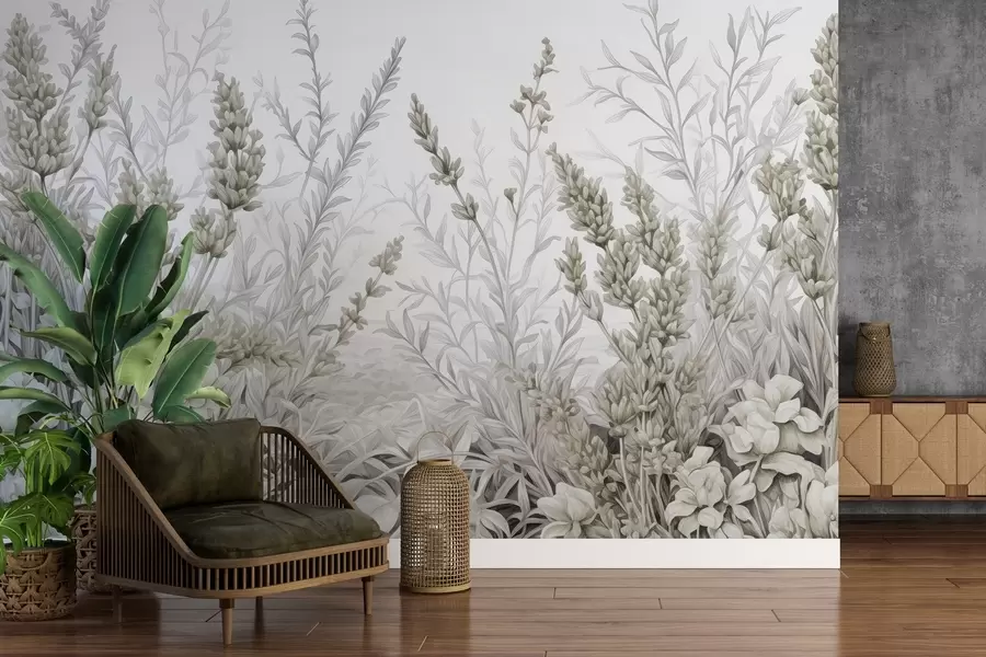 murales de pared Campo en flor de acuarela en colores pastel w02847v2