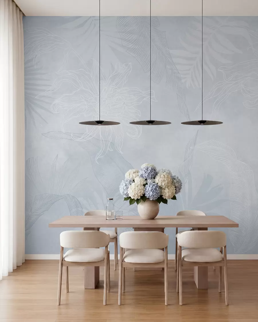 murales de pared Follaje tropical con efecto grunge y tinte azulado w02737v3