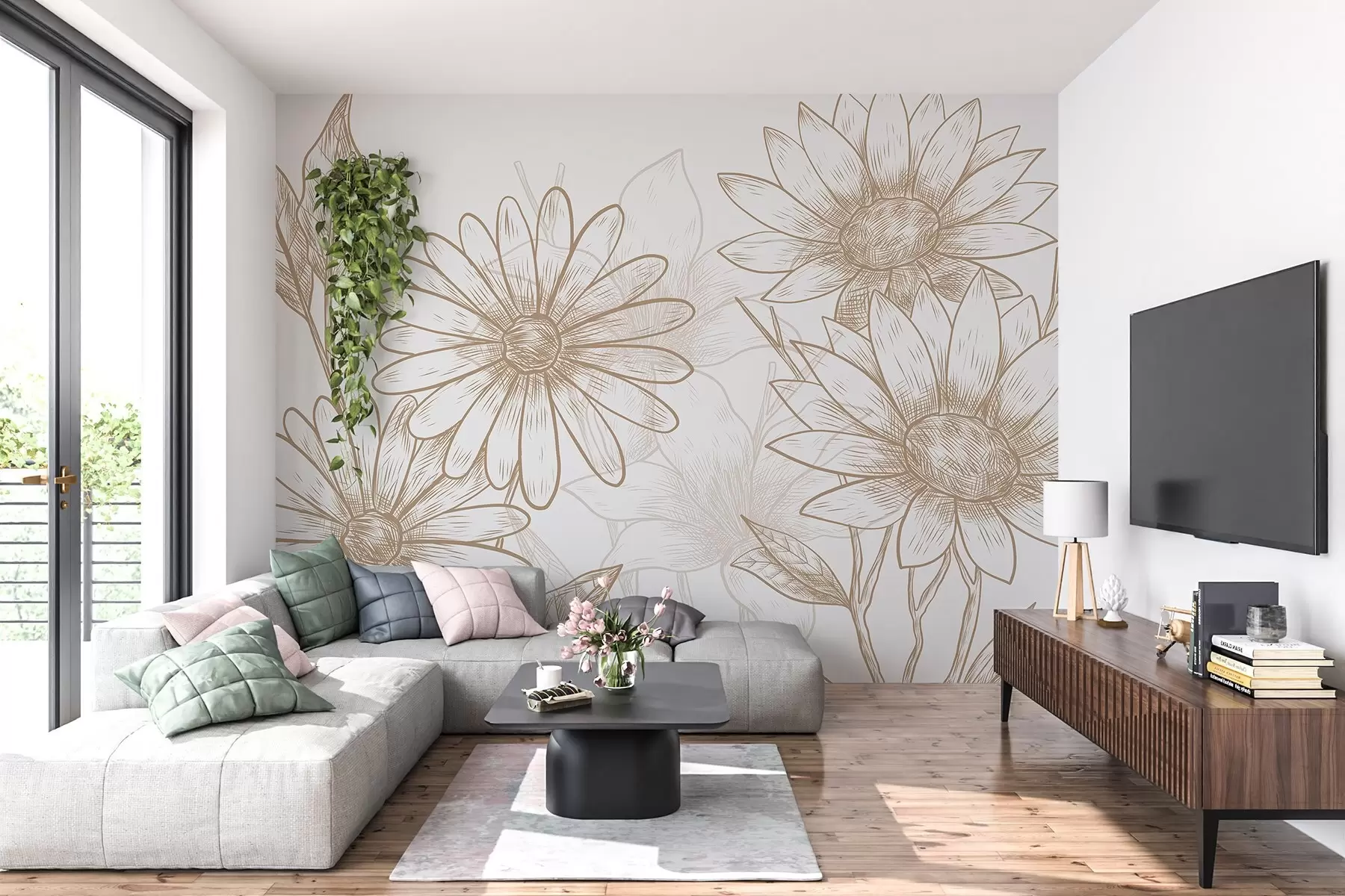 murales de pared Margaritas en compartimentos calientes w02787