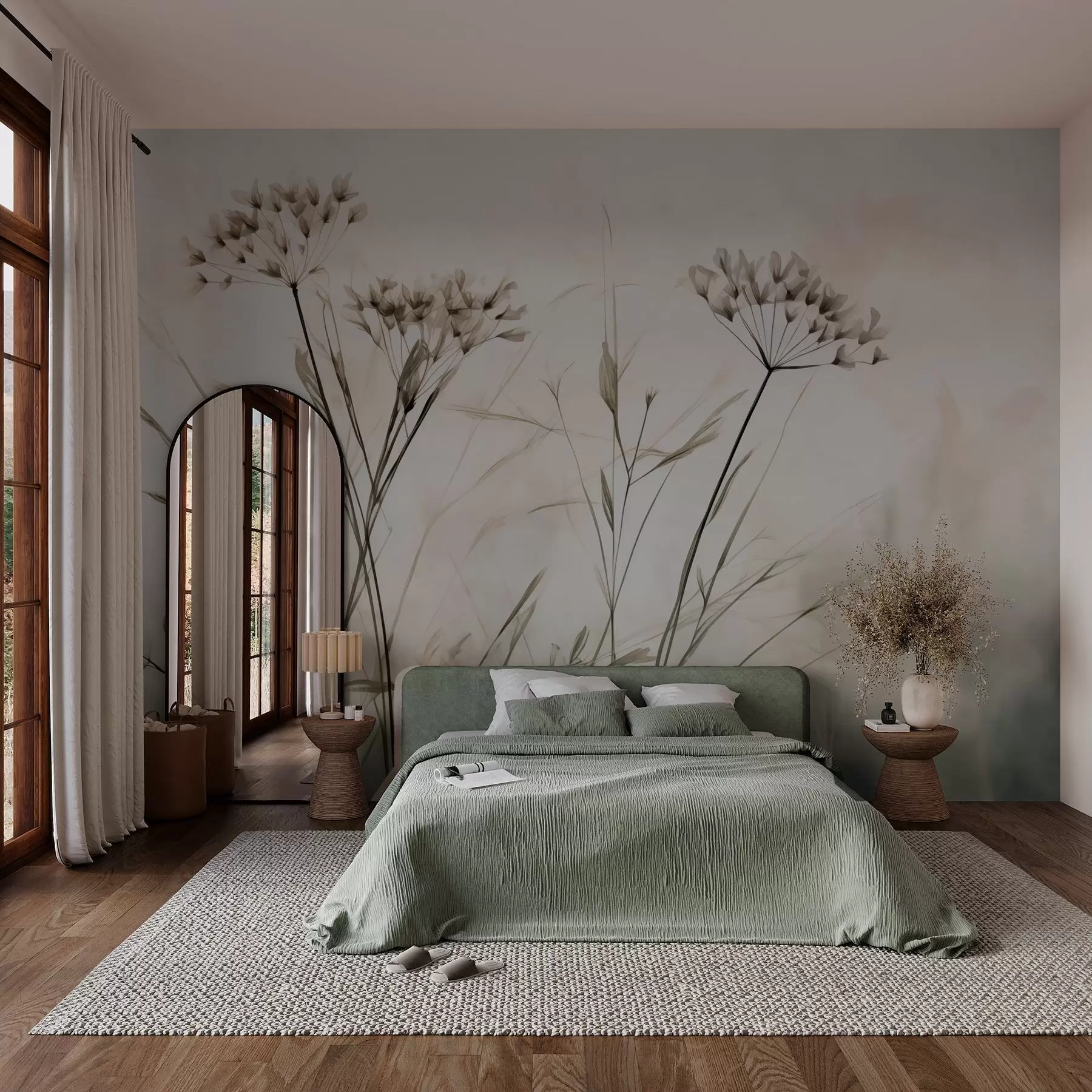 murales de pared Hierbas en estilo acuarela borrosa w02920