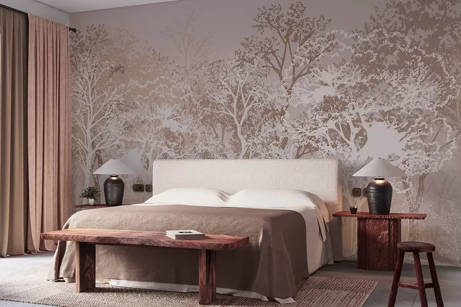 murales de pared Árboles en el bosque, minimalismo, naturaleza, paleta de colores beige  w02930