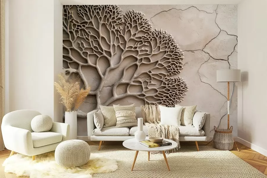 murales de pared Papel pintado en relieve con madera y grietas w02908
