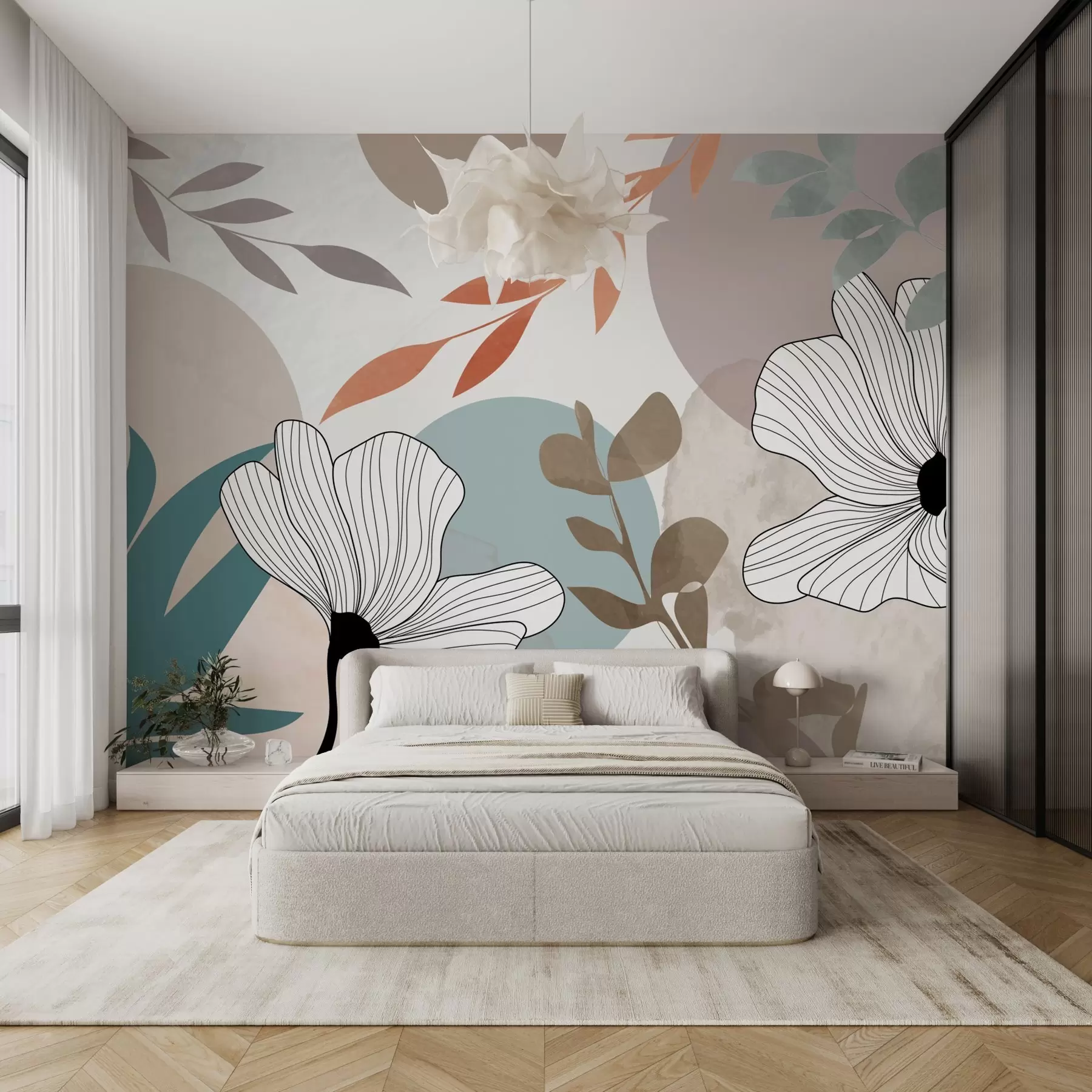 murales de pared Abstracción con flores y plantas w02954