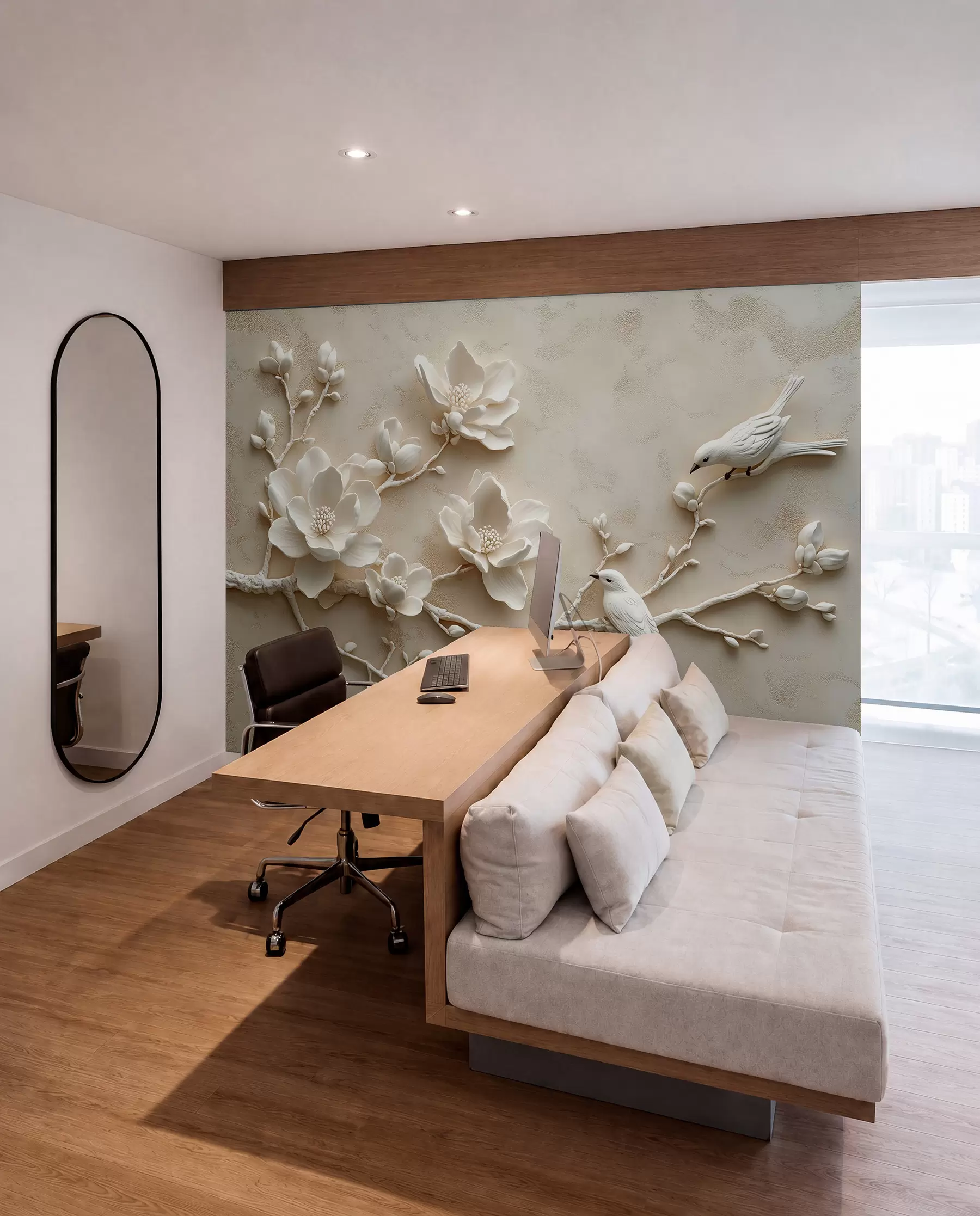 murales de pared Magnolia en relieve perlado w08690