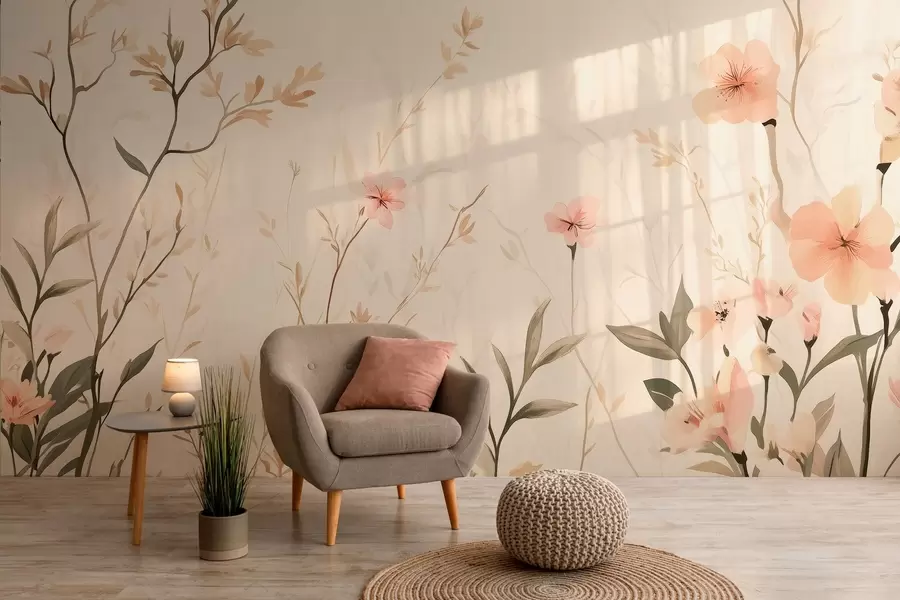 murales de pared flores silvestres con flores de melocotón w03009