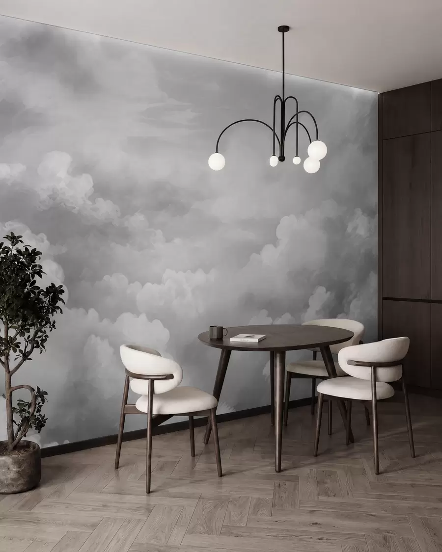 murales de pared nubes luminosas en tonos grises w03047v1